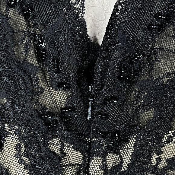 Vintage Beaded Lace Bodycon Cocktail Wiggle Little Black Dress V-Neck Size 10 - Picture 5 of 7